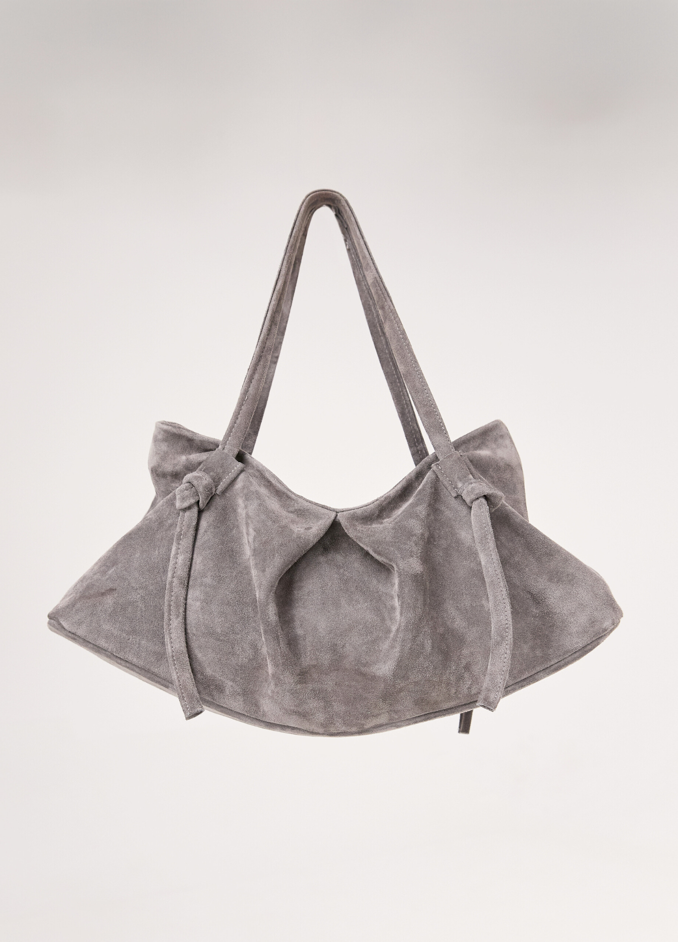 SUEDE DUMPLING BAG IN STONE GRAY – by m(art)a studios