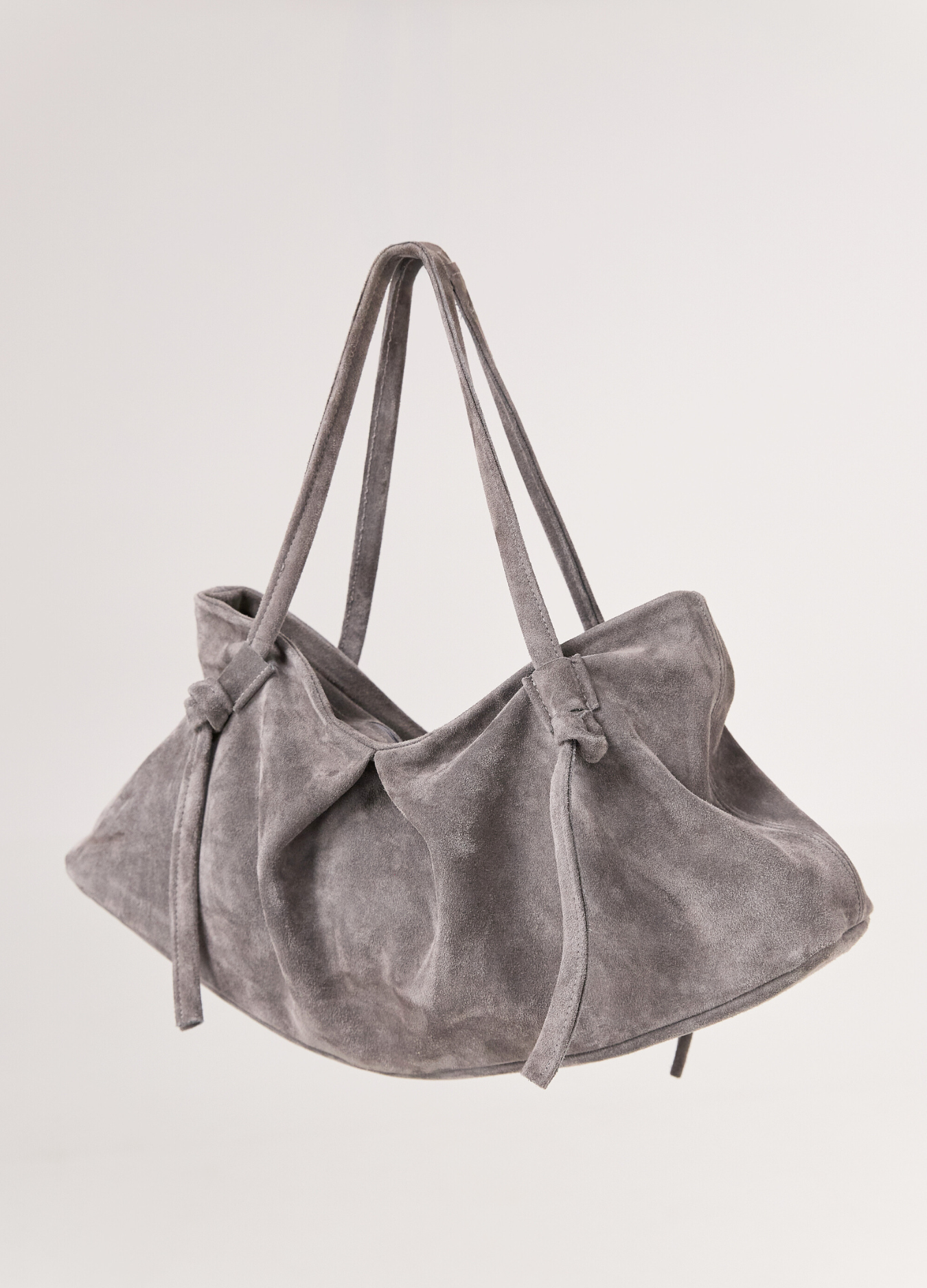 SUEDE DUMPLING BAG IN STONE GRAY