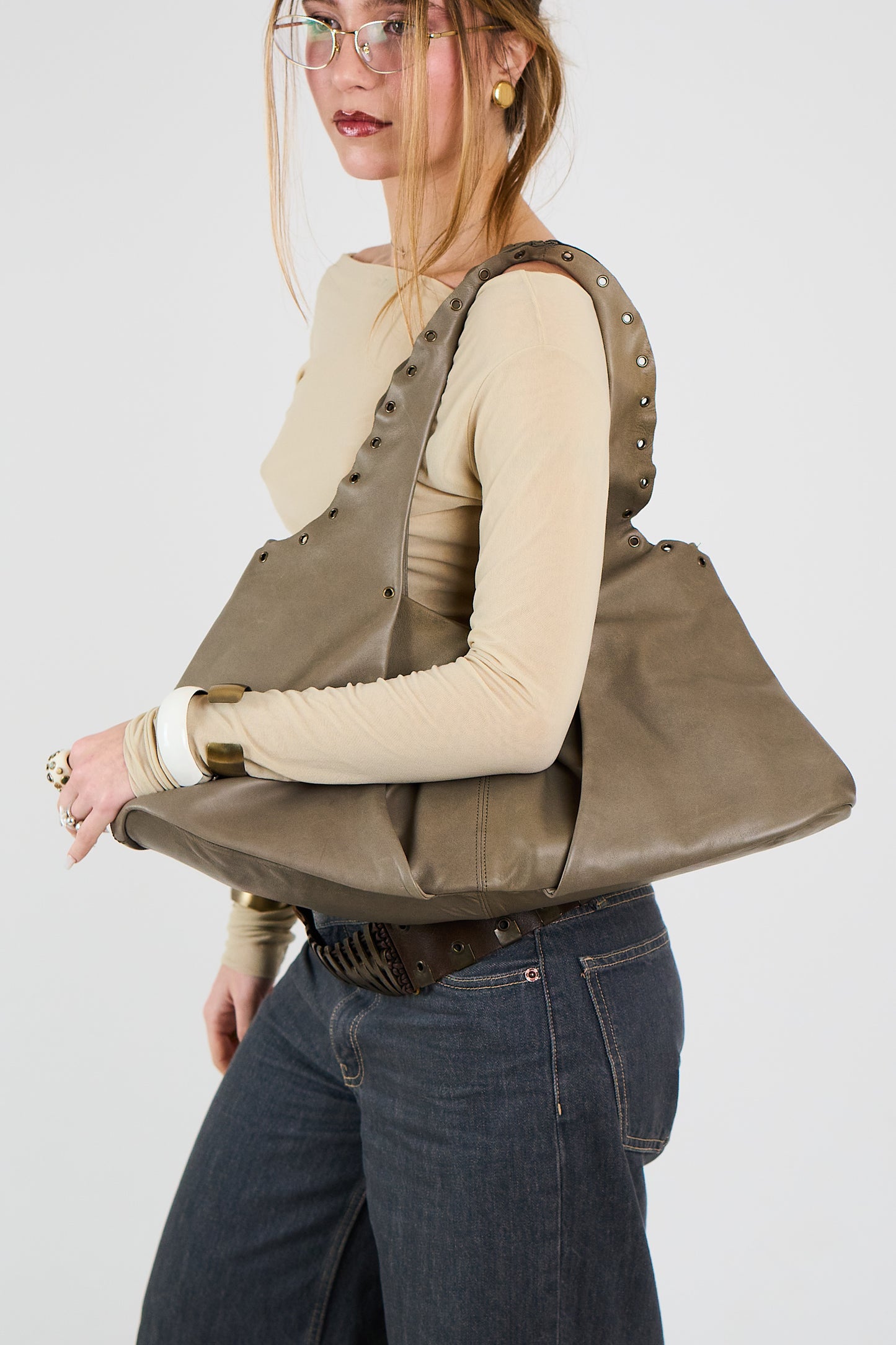 KAKHI MIDI EYELETS DUMPLING BAG