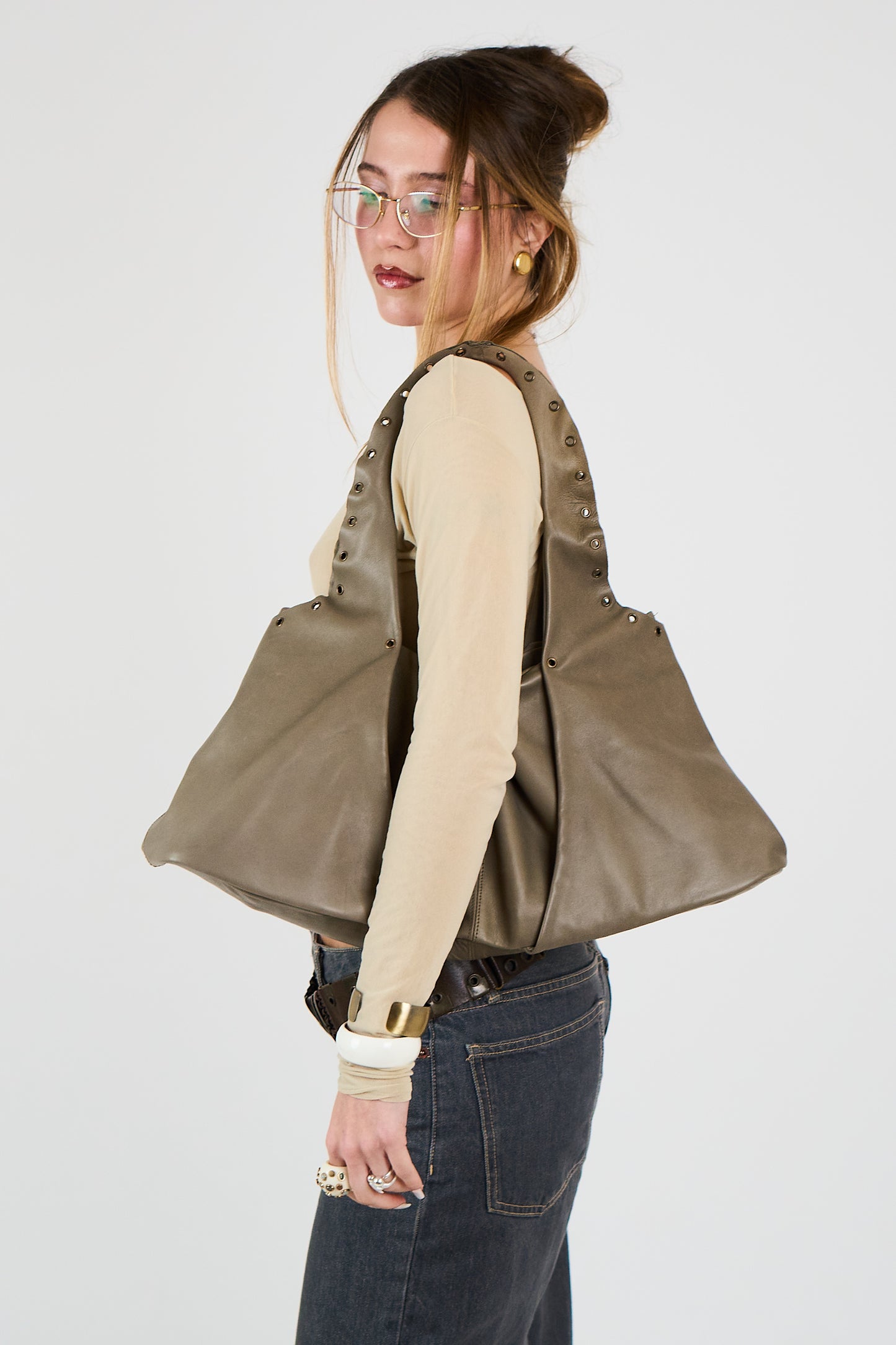 KAKHI MIDI EYELETS DUMPLING BAG