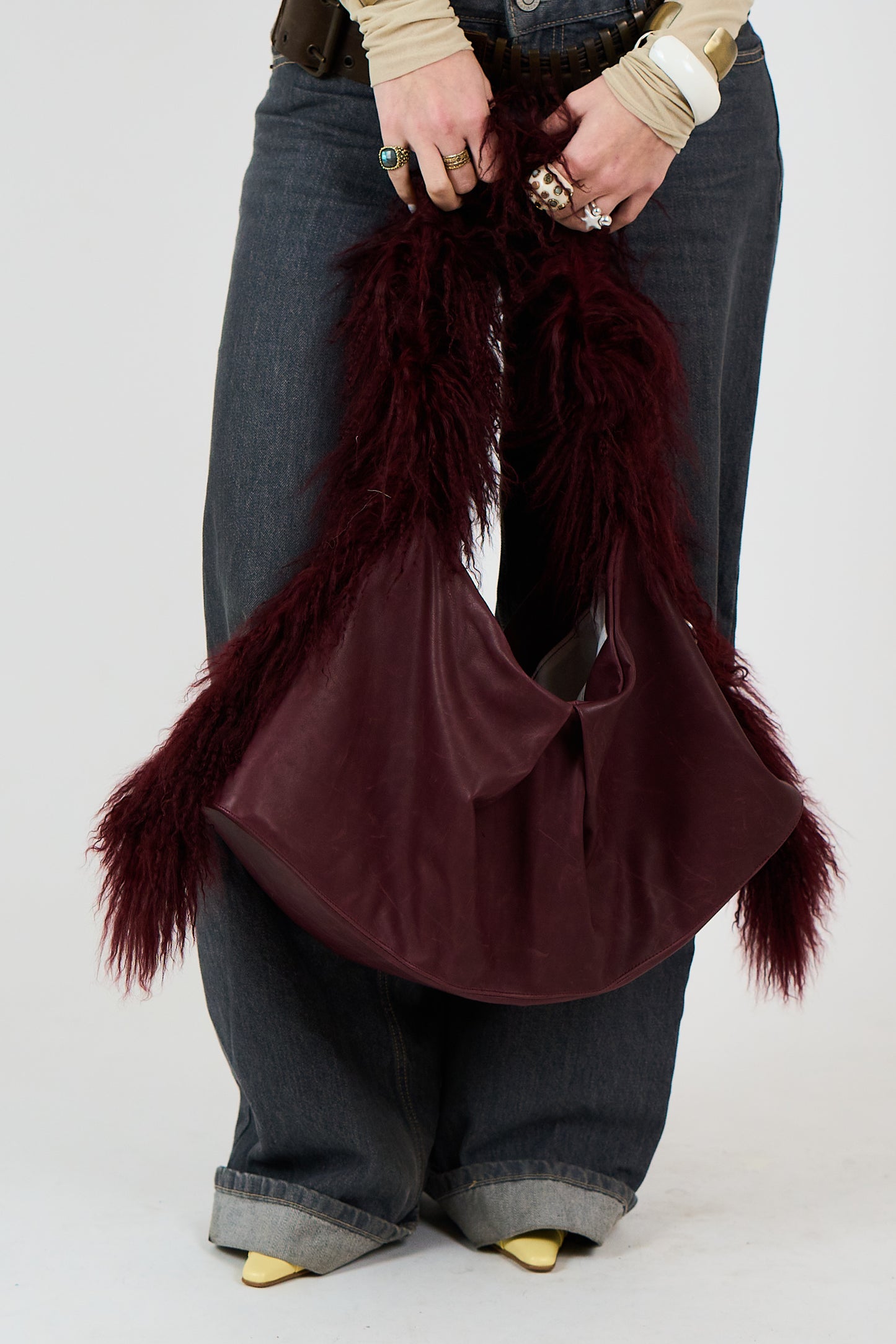 BURGUNDY MIDI MONGOLIAN DUMPLING BAG