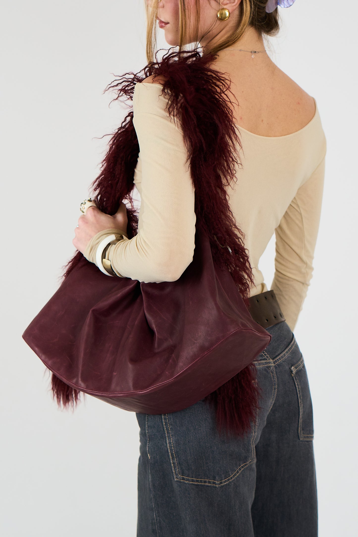 BURGUNDY MIDI MONGOLIAN DUMPLING BAG