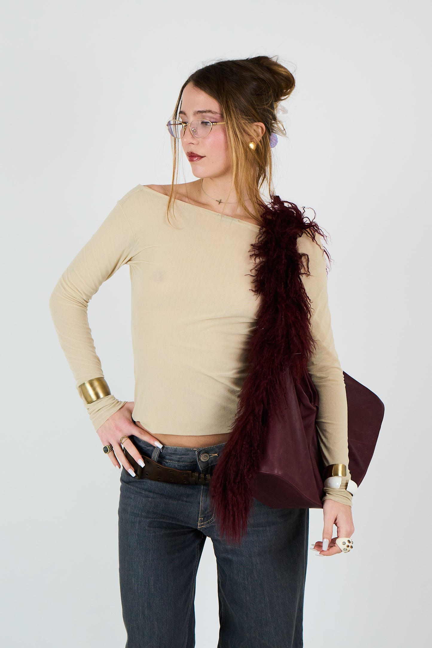 BURGUNDY MIDI MONGOLIAN DUMPLING BAG