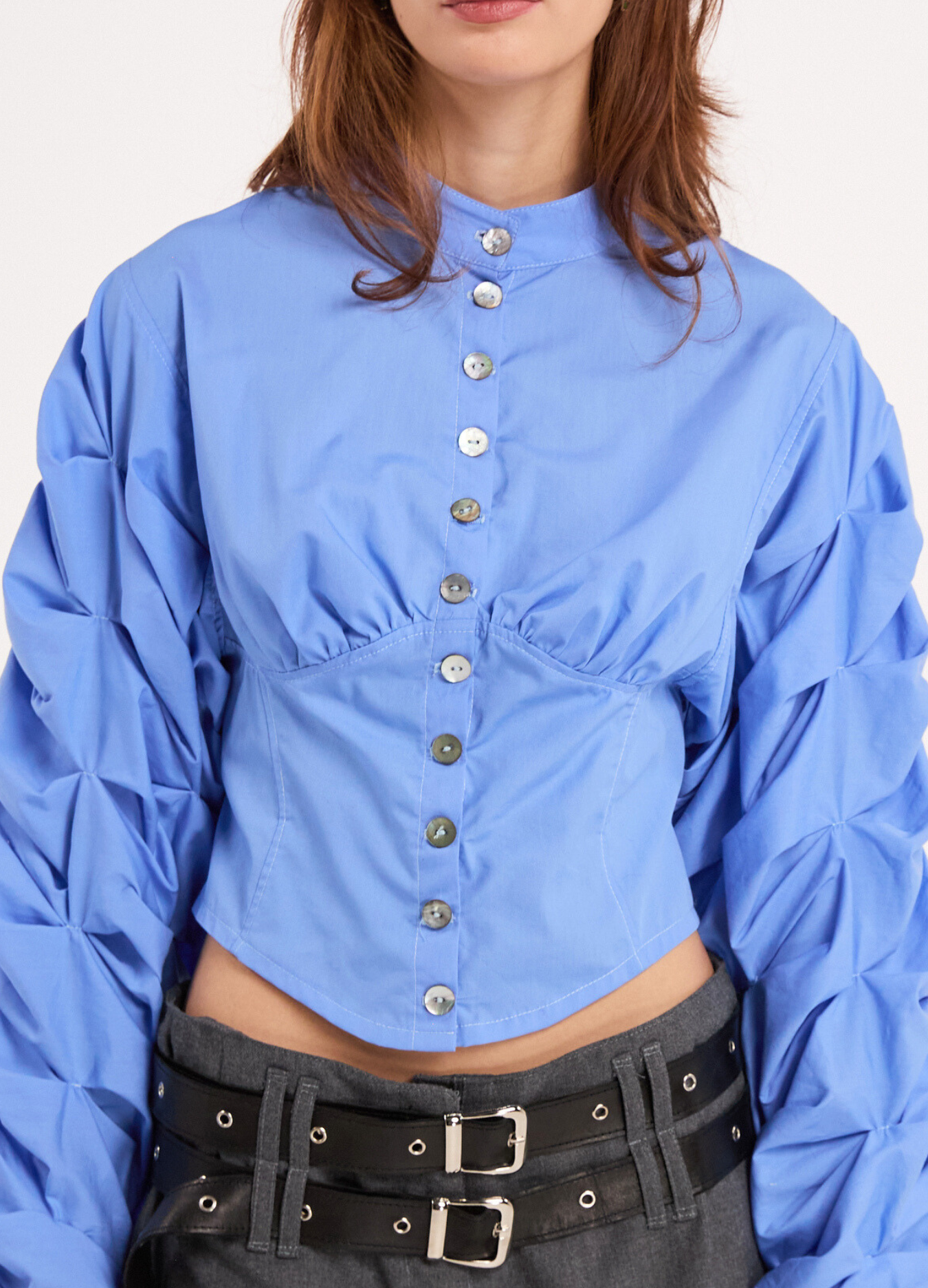 CLAUDYA CORSET BLOUSE IN POWDER BLUE