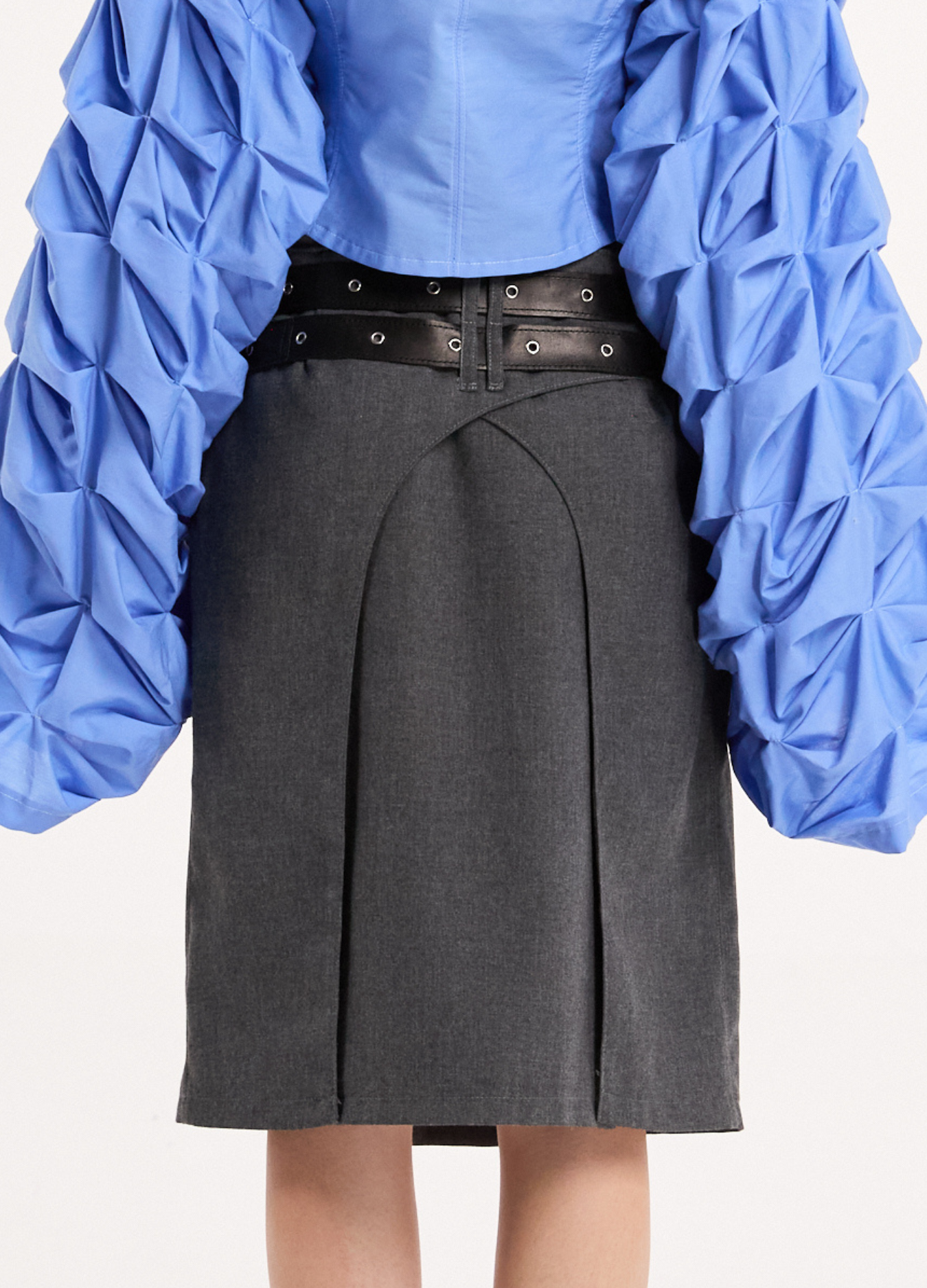 BELTS AND LAYERS PENCIL SKIRT IN STONE GRAY