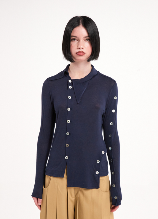 "WRONG" LONG SLEEVE SHIRT IN NAVY BLUE
