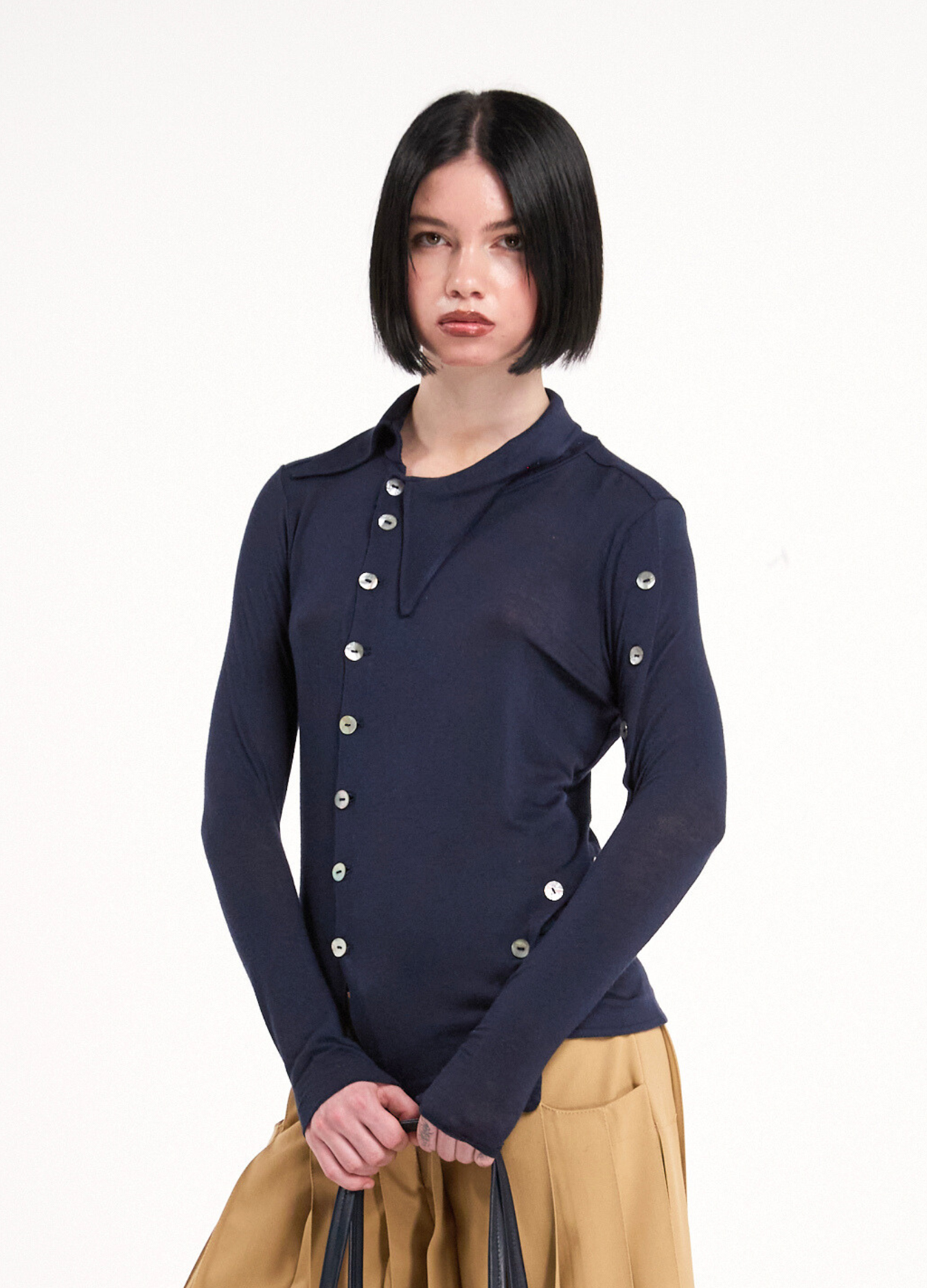 "WRONG" LONG SLEEVE SHIRT IN NAVY BLUE
