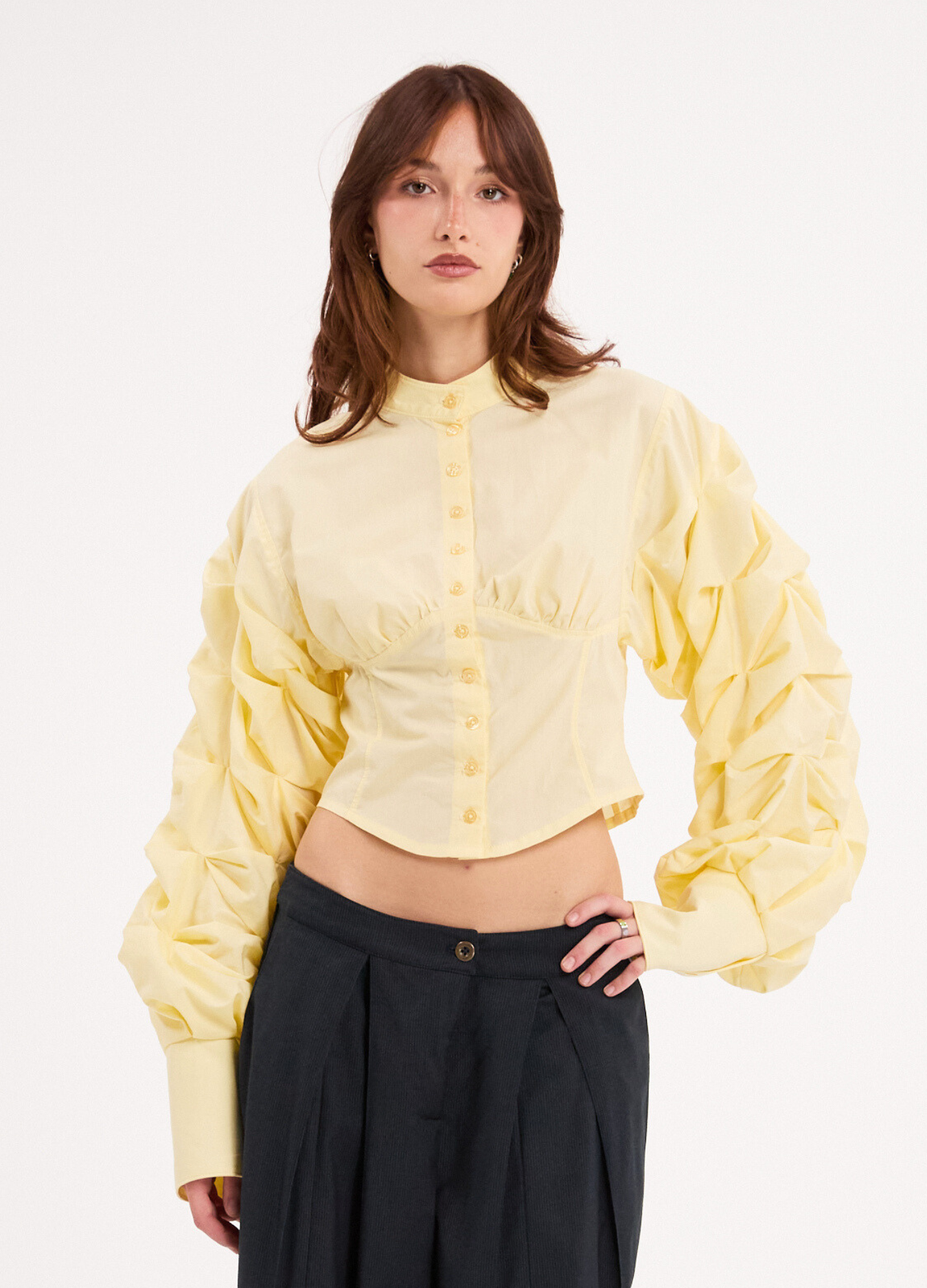CLAUDYA CORSET BLOUSE IN BUTTER YELLOW