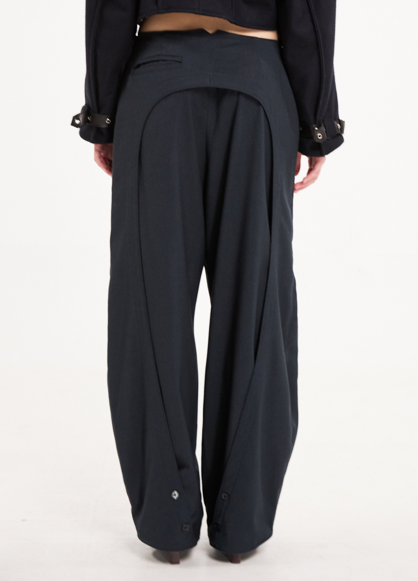 BUTTONED PINSTRIPE BALLOON PANTS IN DEEP BLUE