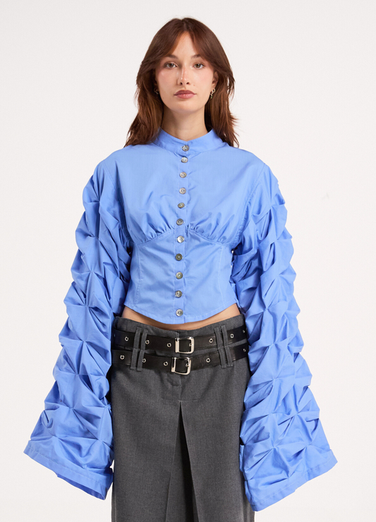 CLAUDYA CORSET BLOUSE IN POWDER BLUE