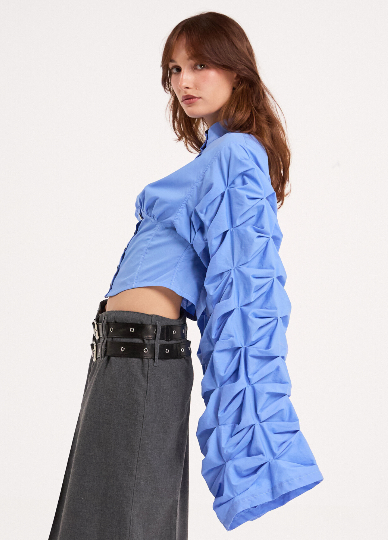 CLAUDYA CORSET BLOUSE IN POWDER BLUE
