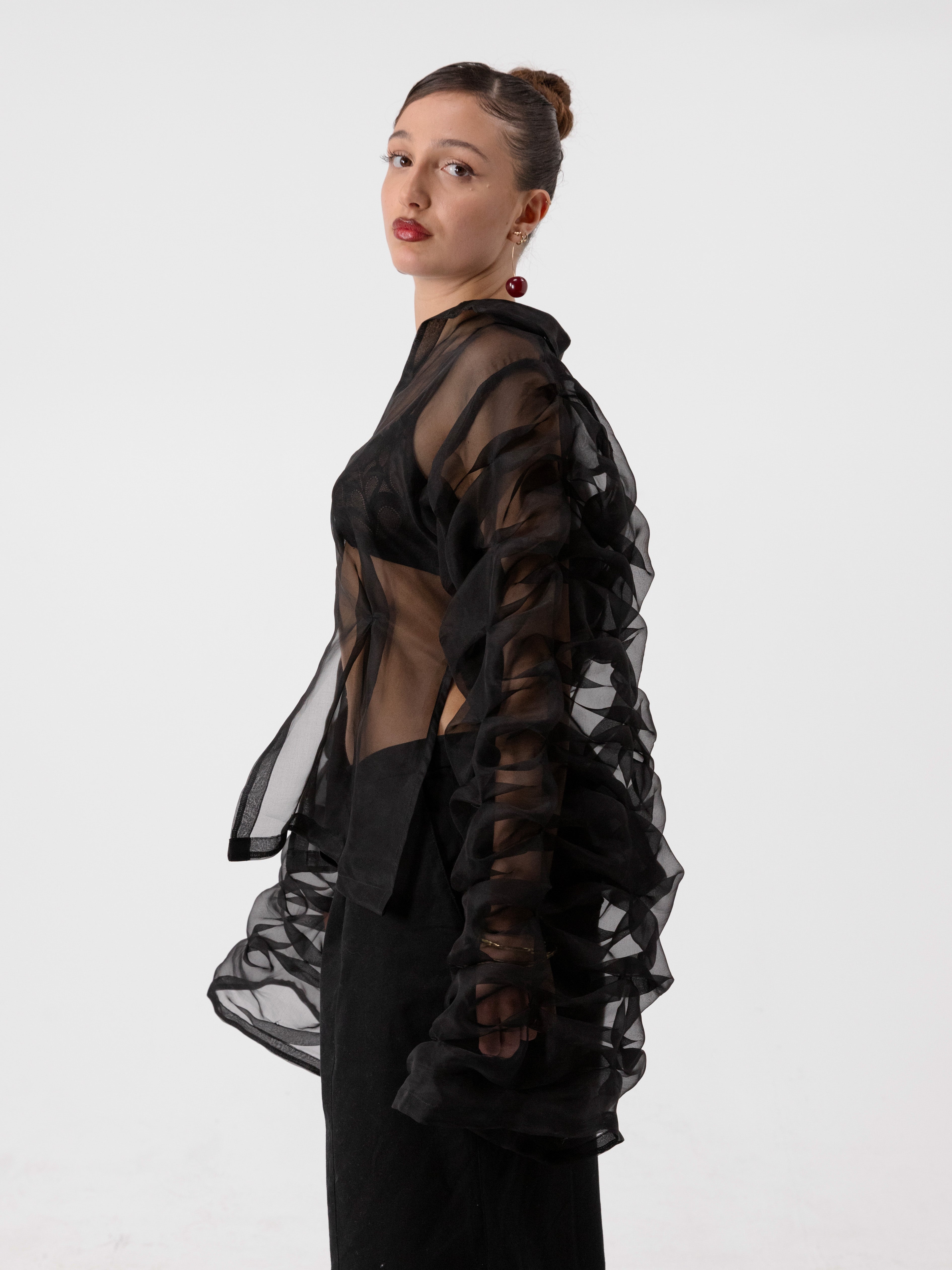 SILK ORGANZA SHEER BLACK CLAUDYA BLOUSE – by m(art)a studios